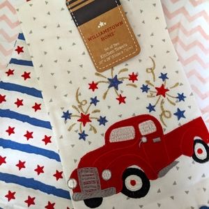 New - 2 piece - Patriotic Kitchen Towel Set with Red Truck